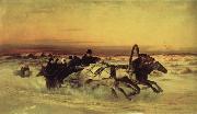 unknow artist Oil undated a Wintertroika in the gallop in sunset oil on canvas